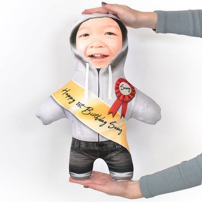 Birthday Sash - Grey Hoodie - Personalised Mini Me Doll